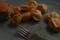 Homemade lunch: fried potatoes, dumplings.