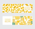 Homemade macaroni banner, vector illustration. Different kinds of uncooked pasta, traditional Italian meal ingredient