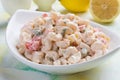 Homemade macaroni salad with vegetables Royalty Free Stock Photo