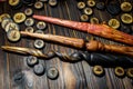 Homemade magic wands and wooden runes