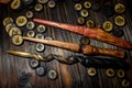 Homemade magic wands and wooden runes