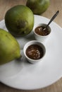 Homemade mango chutney with mangoes Royalty Free Stock Photo