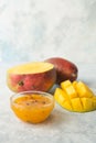 Homemade mango jam with maracuya passion fruit