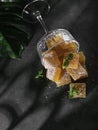 Homemade from mango and passionfruit jelly candies in sugar with mint. Homemade marmalade candy Royalty Free Stock Photo