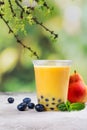 Homemade bubble tea with tapioca pearls Royalty Free Stock Photo