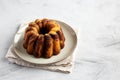 Homemade Marble Cake on a Plate, side view. Copy space Royalty Free Stock Photo