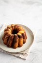 Homemade Marble Cake on a Plate, side view. Copy space Royalty Free Stock Photo