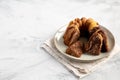 Homemade Marble Cake on a Plate, side view. Copy space Royalty Free Stock Photo