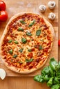 Homemade Margarita Flatbread Pizza with Tomato and Basil. Royalty Free Stock Photo