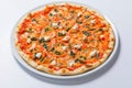 Homemade Margarita Flatbread Pizza with Tomato and Basil Royalty Free Stock Photo