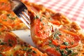 Homemade Margarita Flatbread Pizza with Tomato and Basil Royalty Free Stock Photo