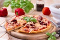 Homemade Margarita Flatbread Pizza with Tomato and Basil Royalty Free Stock Photo