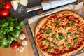 Homemade Margarita Flatbread Pizza with Tomato and Basil. Royalty Free Stock Photo