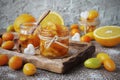 Homemade marmalade from oranges in glass jar Royalty Free Stock Photo