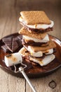 Homemade marshmallow s`mores with chocolate on crackers Royalty Free Stock Photo