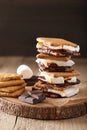 Homemade marshmallow s`mores with chocolate on crackers