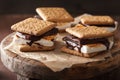 Homemade marshmallow s`mores with chocolate on crackers Royalty Free Stock Photo
