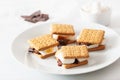 Homemade marshmallow s `mores with chocolate on crackers Royalty Free Stock Photo