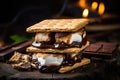 Homemade marshmallow s\'mores with chocolate on crackers