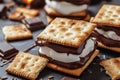 Homemade marshmallow s\'mores with chocolate on crackers