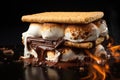 Homemade marshmallow s\'mores with chocolate on crackers. Generative AI