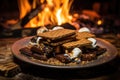 Homemade marshmallow s\'mores with chocolate on crackers. Generative AI