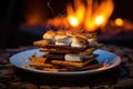 Homemade marshmallow s\'mores with chocolate on crackers. Generative AI