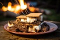 Homemade marshmallow s\'mores with chocolate on crackers. Generative AI