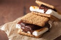 Homemade marshmallow s`mores with chocolate on crackers Royalty Free Stock Photo