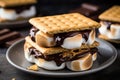 Homemade marshmallow s\'mores with chocolate on crackers