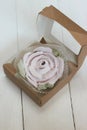 Homemade marshmallows in a paper gift box. Zephyr flowers. The box is open. Close-up Royalty Free Stock Photo