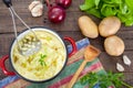 Homemade mashed potato with red and black peppers Royalty Free Stock Photo