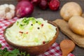 Homemade mashed potato with red and black peppers Royalty Free Stock Photo