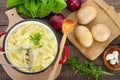 Homemade mashed potatoes with parsley in the pot Royalty Free Stock Photo