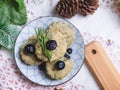 Homemade matcha green tea scones set on table. Royalty Free Stock Photo