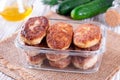 Homemade meat cutlets in a glass container. Healthy food Royalty Free Stock Photo