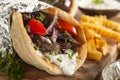 Homemade Meat Gyro with French Fries Royalty Free Stock Photo