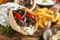 Homemade Meat Gyro with French Fries