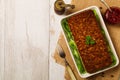 Homemade meat pie with vegetables, served with cranberry sauce Royalty Free Stock Photo