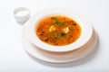 Homemade meat soup, Solyanka or saltwort. Royalty Free Stock Photo