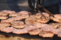 Homemade meatballs on an electrical grill. Grill background. Fast foot outside. Diet and health. Minced meat on barbecue. Pleskav Royalty Free Stock Photo