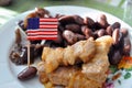 Homemade Memorial Day. A dish of meat and boiled beans on the home table. USA