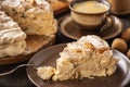 Homemade meringue walnut cake with coffee mascarpone cream.