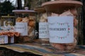 Homemade meringues and jam for sale in small village of Lacock, England.