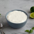 Homemade Mexican Crema Sauce in a Bowl, side view