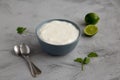 Homemade Mexican Crema Sauce in a Bowl, side view