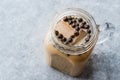 Homemade Milk Bubble Tea with Tapioca Pearls in Mason Jar. Royalty Free Stock Photo