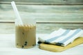 Homemade milk bubble tea with Tapioca Pearls Royalty Free Stock Photo