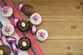 Homemade mini cakes with chocolate Easter eggs for decoration and space Royalty Free Stock Photo