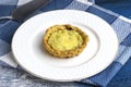 Homemade mini circle shape leek pie on glass plate Royalty Free Stock Photo